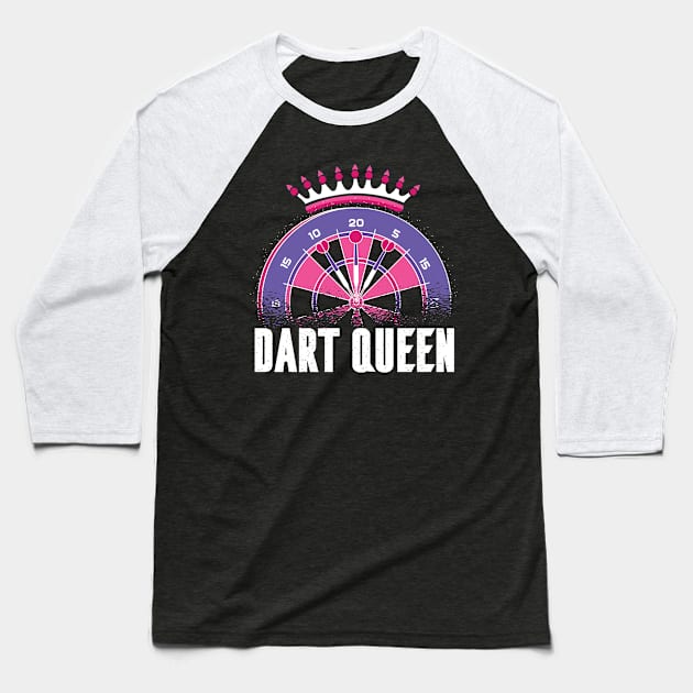 Darts Queen Funny Darts Women Baseball T-Shirt by Visual Vibes